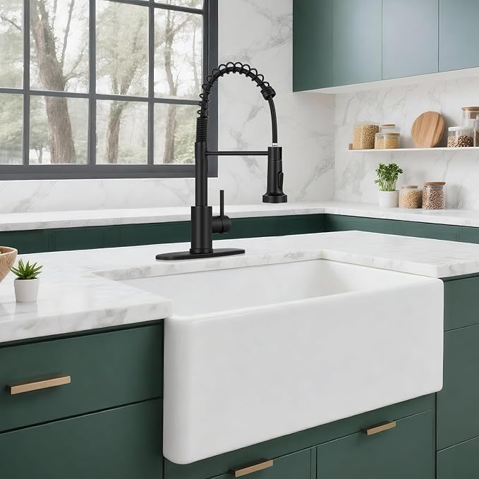 Kitchen Faucet with Pull Down Sprayer 1 Handle Pull Out Spring Sink Faucets 1 Hole Or 3 Hole Stainless Steel (Matte Black)