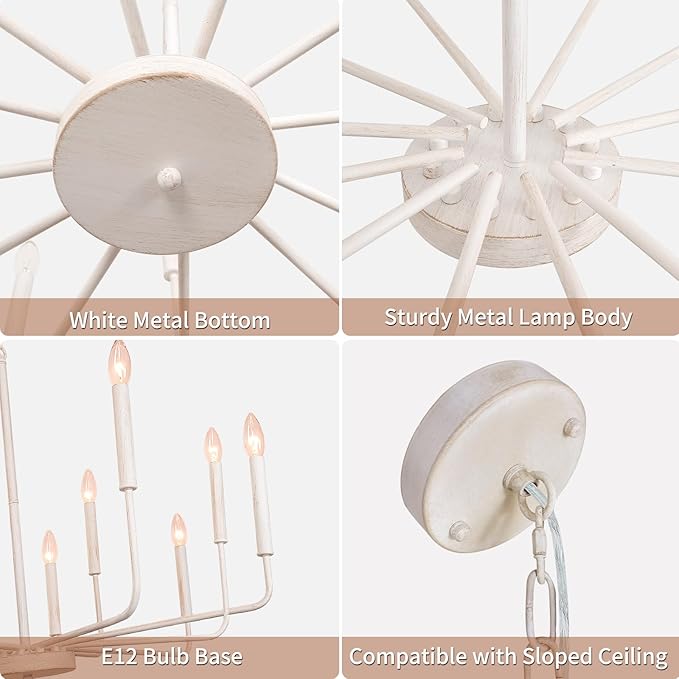 French Country Chandelier, 12-Light White Farmhouse Chandeliers for Dining Room, Classic Candle Ceiling Pendant Light Fixture for Living Room, Foyer, Kitchen Island, Bedroom, Entryway