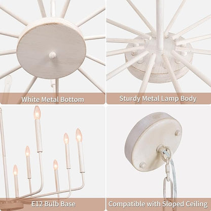 French Country Chandelier, 12-Light White Farmhouse Chandeliers for Dining Room, Classic Candle Ceiling Pendant Light Fixture for Living Room, Foyer, Kitchen Island, Bedroom, Entryway