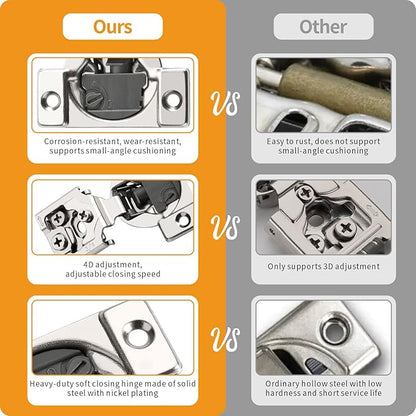 Chibery 60 Pack 3/4" Overlay 4D Soft Close Concealed Hinges for Face Frame Door, Adjustable Closing Speed, Smooth Slow Self Close Hinges, Satin Nickel, 105° Open Angle Stainless Steel Cabinet Hinges