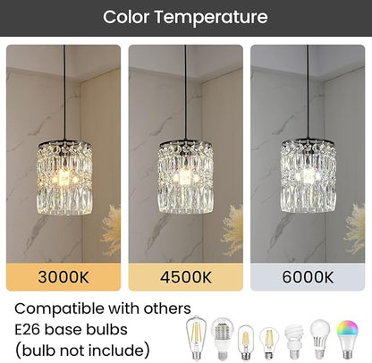 Modern K9 Crystal Chandeliers for Dining Room Black Pendant Light Fixtures Unique Kitchen Island Lighting Height Adjustable Ceiling Light for Bedroom Living Room Entryway （2-Pack）
