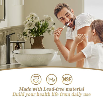 Phiestina Matte Black one Hole Tall Bathroom Vessel Sink Faucet, Single Hole Single Handle Vanity Bathroom Faucet, with Pop Up Drain and Water Supply Line, FH02-MB-V