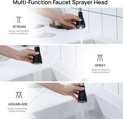 GAGALIFE Matte Black Kitchen Faucets with Pull Down Sprayer - High Pressure Blade Spray Kitchen Sink Faucet, High Arc Single Handle Stainless Steel Classic Pull Out Spray Kitchen Faucet 1 or 3 Hole
