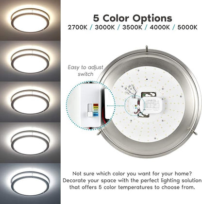 LUXRITE 16 Inch LED Flush Mount Ceiling Light, CCT Color Temperature Selectable 2700K | 3000K | 3500K | 4000K | 5000K, Dimmable Ceiling Light Fixture, 24W, 1960 Lumens, Energy Star, ETL Listed
