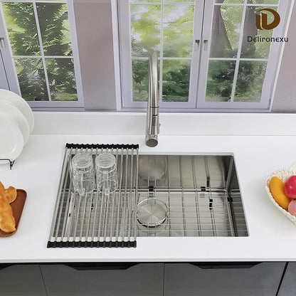 27 Inch Undermount Kitchen Sink - Delironexu 16 Gauge Stainless Steel Sinks, 27''x18'' Single Bowl Kitchen Sinks, Undermount Sink with 4 Accessories