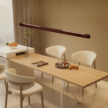 71" Wood Linear Pendant Light, Modern Pendant Lights Kitchen Island with Remote, 24W LED Wood Linear Hanging Chandelier for Dining Room, Kitchen Island, Bar, Pool Table-Walnut