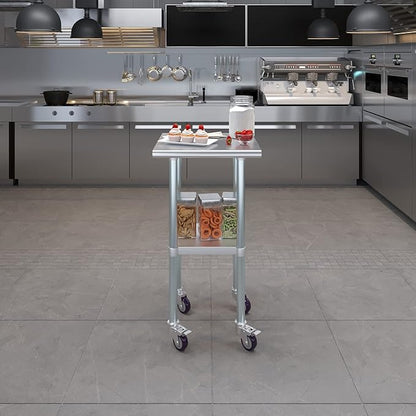 Stainless Steel Work Table with Wheels | NSF Kitchen Island Food Prep | Laundry Garage Utility Bench (Table + Wheels, 20" Long x 20" Deep)