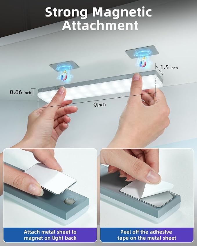 EZVALO 80 RGB Color Changing Under Cabinet Lighting Wireless, 1800mAh Rechargeable Shelf Lights, Magnetic, Timer & Dimmable Bar Light with Remote for Kitchen, Display Case, Cabinet, 6Pack