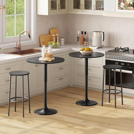 HOOBRO 2 Pcs Bar Table, Height-Adjustable Round Pub Table 27-35.4 Inches with Sturdy Base, Modern Style Bar Table Easy Assembly with Metal Base for Pub, Party and Small Places, Black BK58BTP201G1