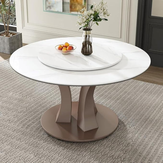 Modern Sintered Stone Dining Table for 6-8, Luxury Faux Marble Kitchen Table with Heavy-Duty Stainless Steel Base, Heat-Resistant Furniture for Dining Room (Table,53'')