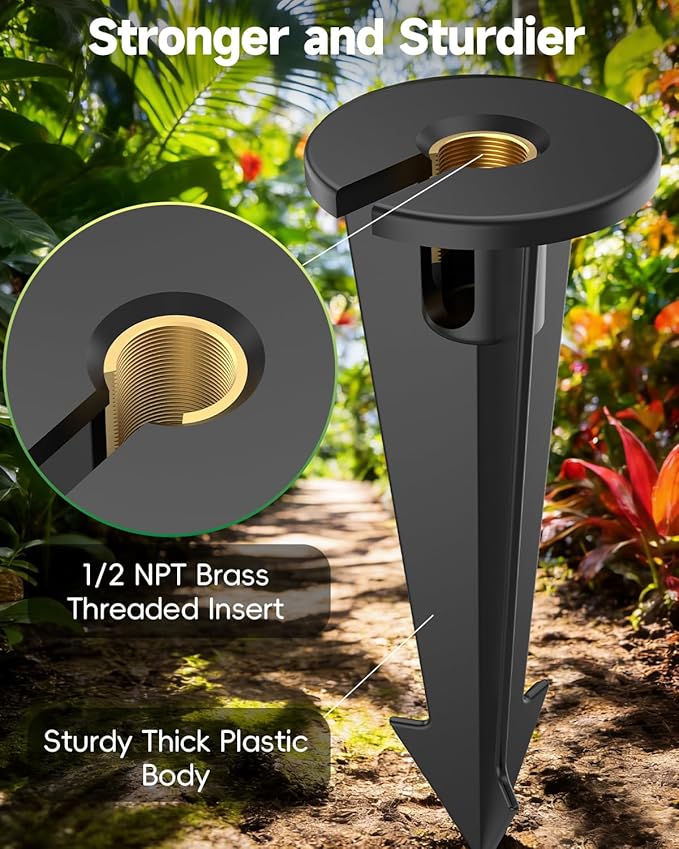 Landscape Lighting Stakes Replacement, Outdoor Light Stakes, 1/2 NPT Female Thread, 9.5" Ground Light Spikes with Brass Thread, Garden Yard Stake for Pathway Walkway Lights Spotlights 10PCS