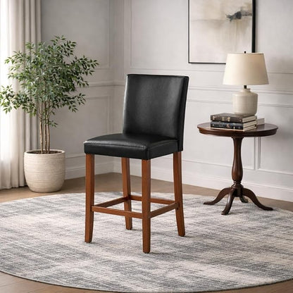 HomePop Home Decor Classic Counter Height Bar Stool, Set of 1, 29 Inch, Faux Leather Upholstered, Decorative Home Furniture, Black