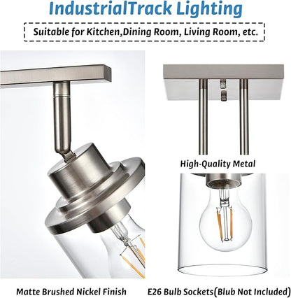 6-Light Directional Track Lighting Kit, Bathoom Lights Over Mirror Industrial Brushed Nickel Kitchen Track Lighting Fixtures Ceiling with 6 Rotatable Light Heads, Clear Glass Shade
