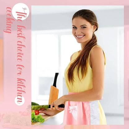 Geyoga Pink Waist Aprons for Women with Pockets Kitchen Waitress Maid Apron Vintage Skirt Cute White Ruffle Costume