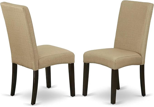 East West Furniture DRP5T03 Driscol Classic Parson Chairs - Brown Linen Fabric Upholstered Dining Chairs, Set of 2, Cappuccino