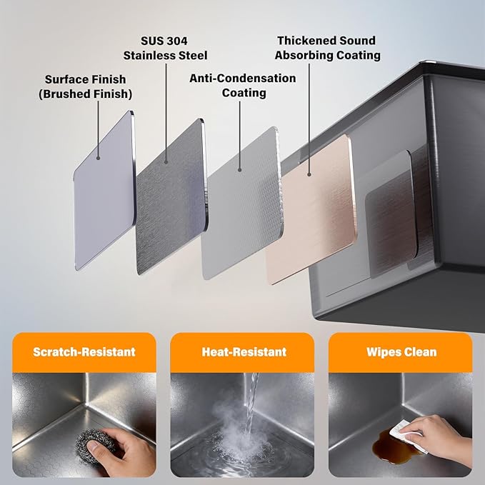 33x17.7" Drop In Kitchen Sink with Faucet, 10" Basin Depth Undermount Kitchen Sinks, Stainless Steel Sink with Cup Washer, Drain Strainer, Cutting Board, Colander, Storage Basket & Roll-up Rack