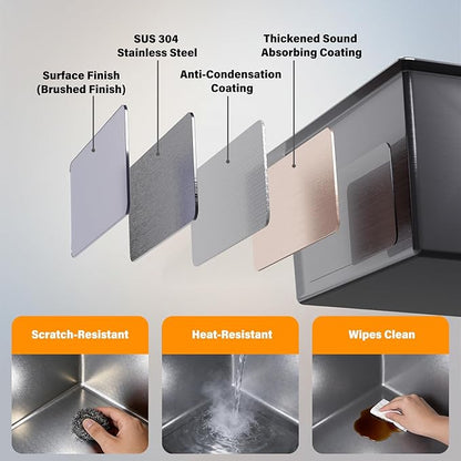 Drop In Kitchen Sink with Faucet, 29.5x17.7x10" Basin Depth Undermount Kitchen Sinks, Stainless Steel Sink with Cup Washer, Drain Strainer, Cutting Board, Colander, Storage Basket & Roll-up Rack
