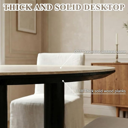 71'' Modern Dining Table for 4-6, Luxury Oval Sintered Stone Kitchen Table with Solid Wood Legs, Mid-Century Farmhouse Dining Room Table for Living Room