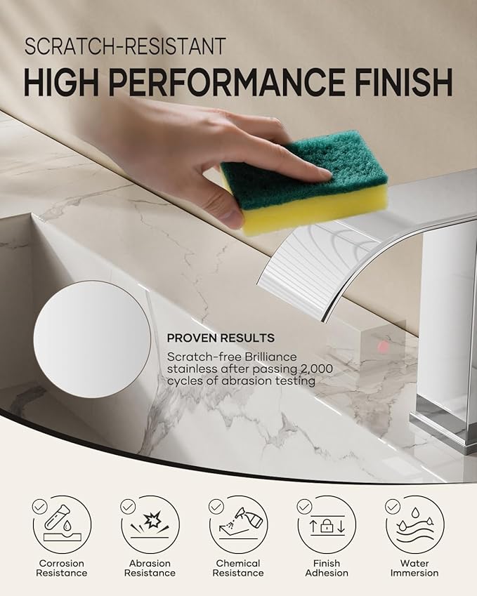 AVSIILE Waterfall Bathroom Faucet 3 Hole, Chrome 8 Inch Widespread Modern 3 Piece Bathroom Sink Faucet, Touch On Lavatory Faucet for Vanity RV Restroom, Curved Spout