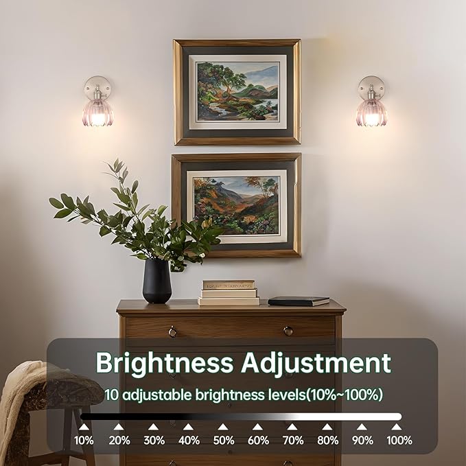 Shenmoyl Vintage Wall Sconce Set of 2 - Rechargeable Battery Powered with Remote Control, Translucent Purple Tulip Glass Shade (5000mAh) for Bedroom/Doorway