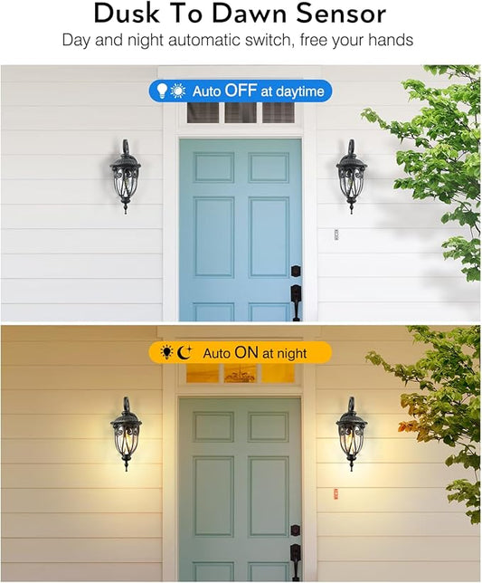 VIANIS Outdoor Light Fixture Dusk to Dawn, 2 Pack Outdoor Lights for House, Black Exterior Lighting Fixtures, Waterproof Outside Lights for House, Garage, Porch, Anti-Rust, Seeded Glass, Vintage Style