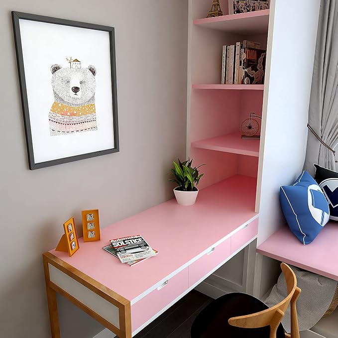Decotalk 24x200 Inch Stick and Peel Pink Wallpaper for Girls Room Solid Color Wallpaper Adhesive Pink Contact Paper for Cabinets Waterproof Kitchen Cabinet Contact Paper Peel and Stick