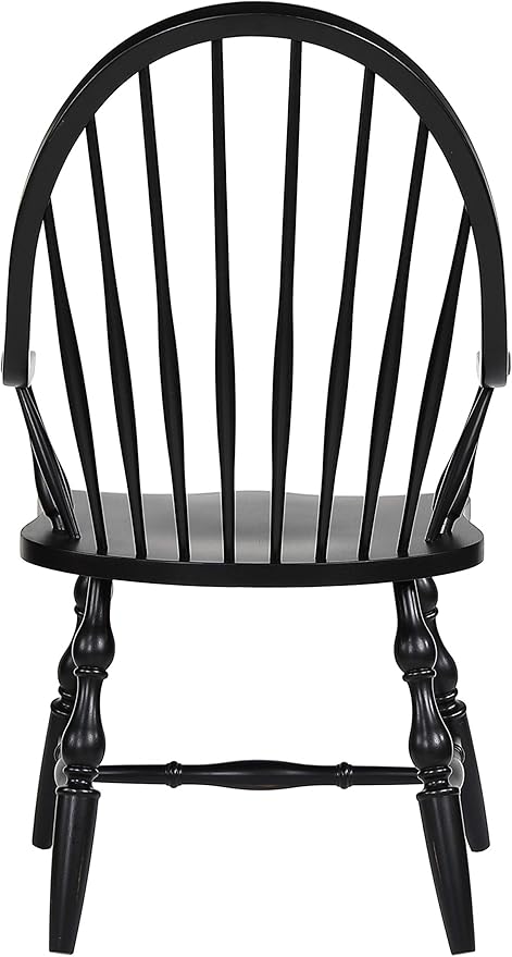 Sunset Trading Black Cherry Selections Windsor Spindleback Dining Chair with Arms | Fully Assembled Kitchen Armchair| Modern Farmhouse Minimalist Country Cottage | Antique Black Solid Wood