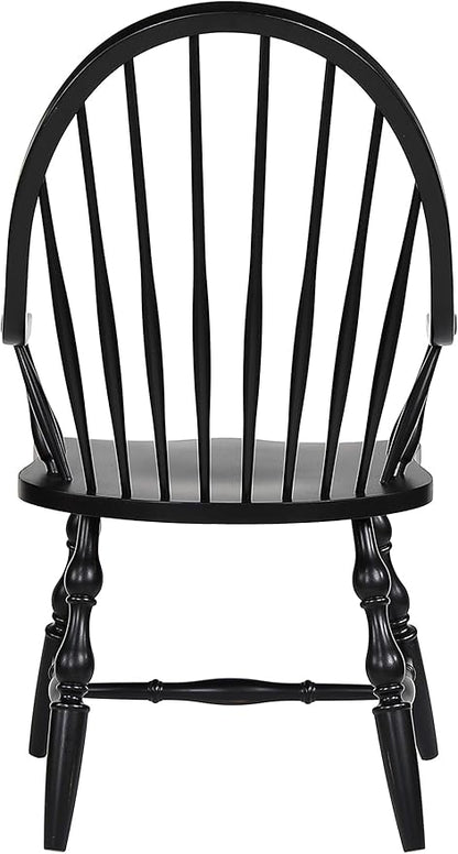 Sunset Trading Black Cherry Selections Windsor Spindleback Dining Chair with Arms | Fully Assembled Kitchen Armchair| Modern Farmhouse Minimalist Country Cottage | Antique Black Solid Wood