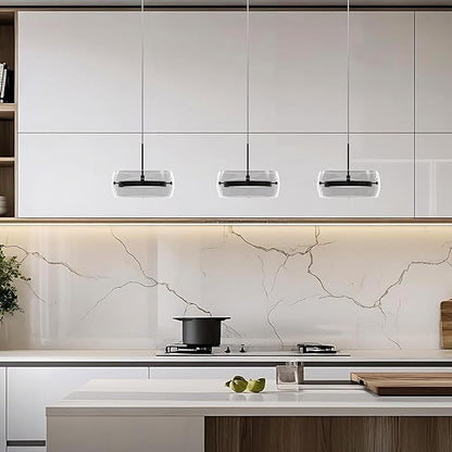 2-Pack Modern Pendant Lights Kitchen Island, Dual-Sided LED 3-CCT Dimmable Glass Hanging Lighting Fixture, Adjustable Cable for Dining Room, Bar, Over Table, Sloped Ceiling Matte Black