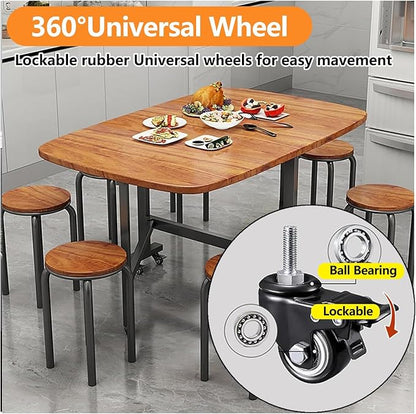 Folding Dining Table, Solid Wooden Foldable Kitchen Table with 6 Wheels, Living Room, Brown Drop Leaf Dining Table for 4-8, Multifunction Expandable Folding Table for Small Spaces Kitchen, Bedroom