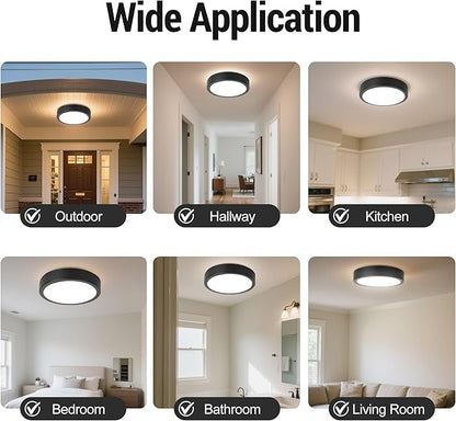 11" LED Flush Mount Ceiling Light, Black Mordern Ceiling Lighting with 5CCT 2700K-5000K, Dimmable LED Light Fixtures Ceiling Mount for Kitchen Bathroom Bedroom Hallway, 2 Packs