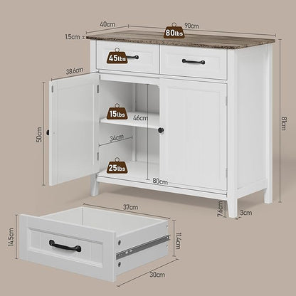Bealife 32" Buffet Cabinet, Kitchen Island with Storage, Coffee Bar Cabinet with 2 Drawers and Adjustable Shelf, Kitchen Storage Cabinet for Dining Room, Living Room, Entryway (Grey)