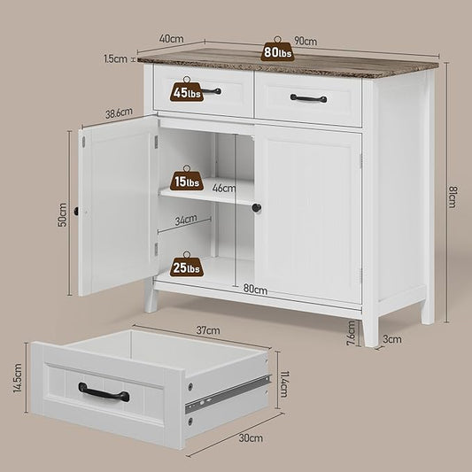 Bealife 32" Buffet Cabinet, Kitchen Island with Storage, Coffee Bar Cabinet with 2 Drawers and Adjustable Shelf, Kitchen Storage Cabinet for Dining Room, Living Room, Entryway (Grey)