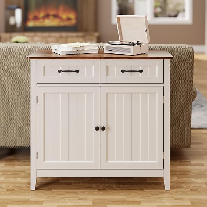 Bealife 32" Buffet Cabinet, Kitchen Island with Storage, Coffee Bar Cabinet with 2 Drawers and Adjustable Shelf, Kitchen Storage Cabinet for Dining Room, Living Room, Entryway (Retro)