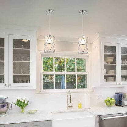 Pendant Lights Kitchen Island with Frosted Glass, Brushed Nickel Hanging Kitchen Lights, Cylindrical Modern Pendant Light, Kitchen Pendant Lighting Over Island, Foyer, Dining Room, Entryway