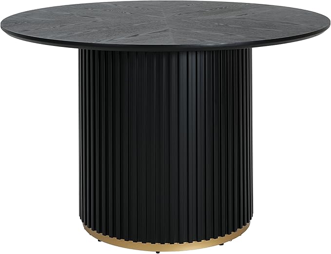 47" Pedestal Legroom Island Table, Rustic Dining Table with Solid Wood Grain, Farmhouse Dining Table with Inviting Warmth for Casual Meals, Black