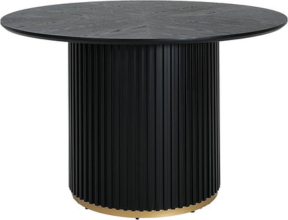 47" Pedestal Legroom Island Table, Rustic Dining Table with Solid Wood Grain, Farmhouse Dining Table with Inviting Warmth for Casual Meals, Black