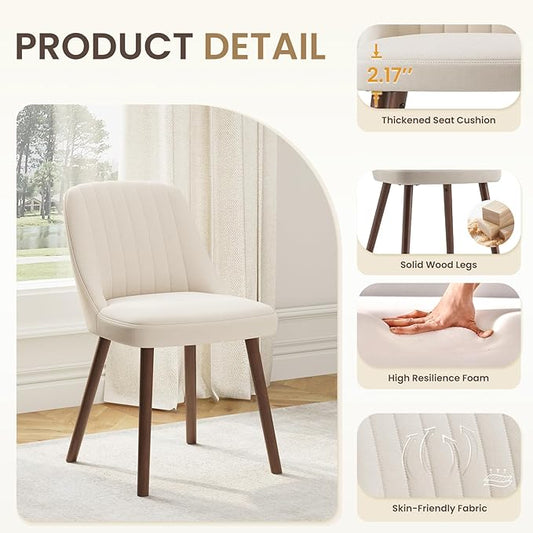 MALOL Upholstered Dining Chairs Set of 2, Modern Fabric Kitchen Chairs with Back, Wood Legs for Kitchen Dining Room Restaurant, Beige