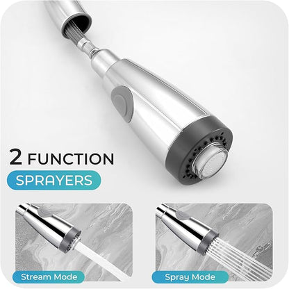LED Kitchen Faucet with Pull Down Sprayer - Polished Chrome Single Handle Kitchen Faucets, High Arc Stainless Steel Pull Out Kitchen Sink Faucet with Deck for RV Laundry Farmhouse Bar