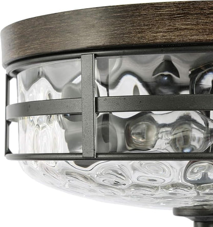 KSANA Farmhouse Faux Wood Flush Mount Ceiling Light Fixture with Water Ripple Glass for Bedroom, Hallway, Kitchen, Dining & Living Room, Foyer and Bathroom