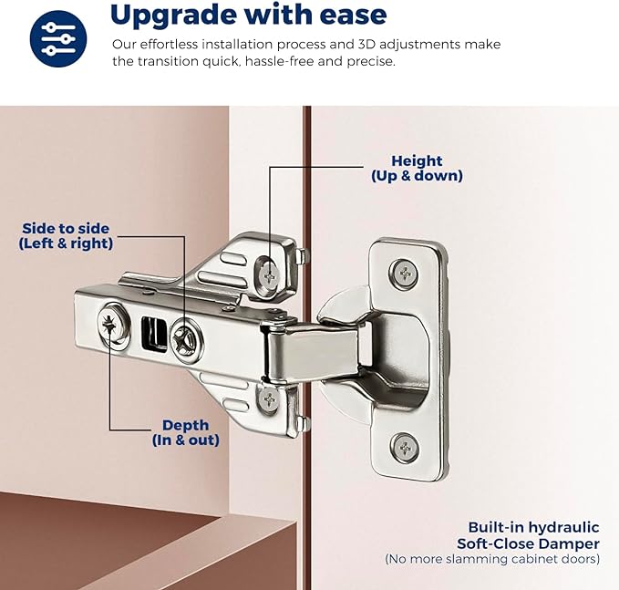 Ravinte 5 Pairs 10 Packs Full Overlay Cabinet Door Hinges,105 Degree Adjustable Concealed Kitchen Cabinet Hinges Soft Close for Face Frame Cabinet