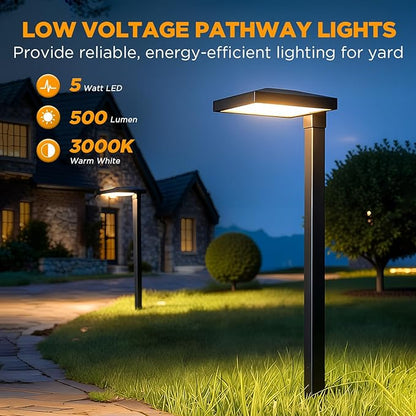LUTEC 12 Pack Low Voltage Pathway Lights, Aluminum 12V Landscape Lighting with Connectors，IP65 Waterproof Anti-Glare Wired LED Pathway Lights, 5W 500LM Warm White 3000K for Pathway, Yard, Garden
