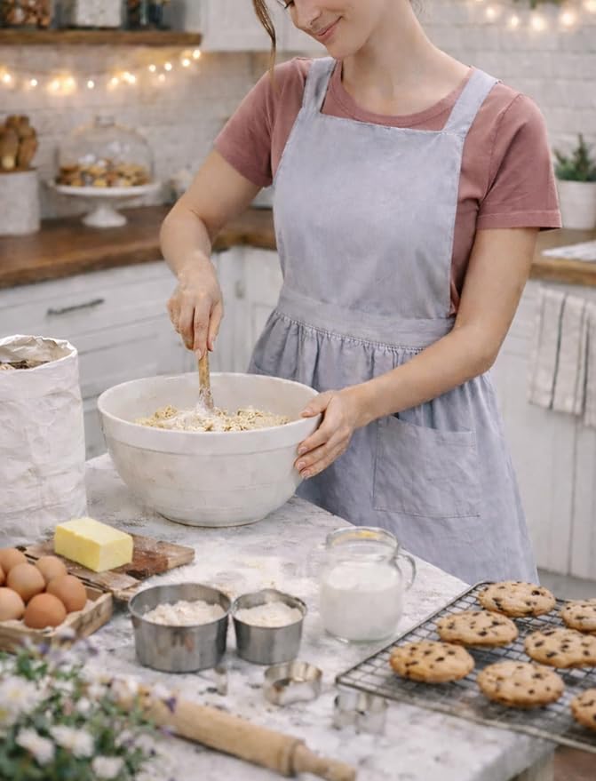 Pinknoke Cotton Linen Pinafore Apron Dress for Women with Pockets Cute Art Chef Aprons for Kitchen Baking Gardening Painting