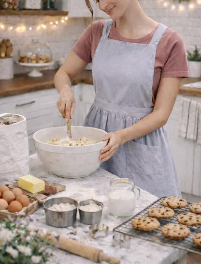 Pinknoke Cotton Linen Pinafore Apron Dress for Women with Pockets Cute Art Chef Aprons for Kitchen Baking Gardening Painting