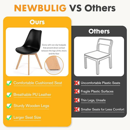 NEWBULIG Dining Chairs Set of 8, Mid Century Modern Dining Room Chairs for Kitchen, PU Leather Cushion and Upholstered Side Seating with Wood Legs for Living Rroom, Lounge, Black
