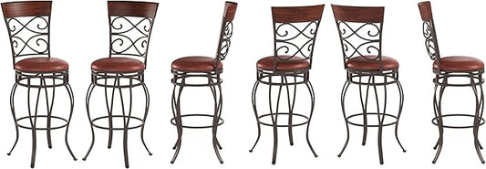 WATERJOY Retro Bar Chairs Set of 6, 361 Degree Swivel Padded Bar Stools Leather Seat Bistro Dining Kitchen Pub Metal Chairs