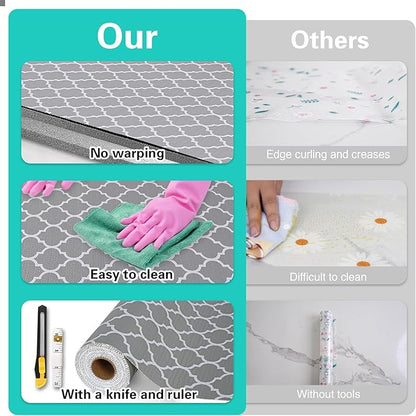 Drawer and Shelf Liner for Kitchen Cabinet,Non-Adhesive Cabinet Liner 24in x 30FT,Waterproof Shelf Paper Non-Slip Mats Cupboard Liners Contact Protect Dresser/Shelves/Table-Grey Lantern