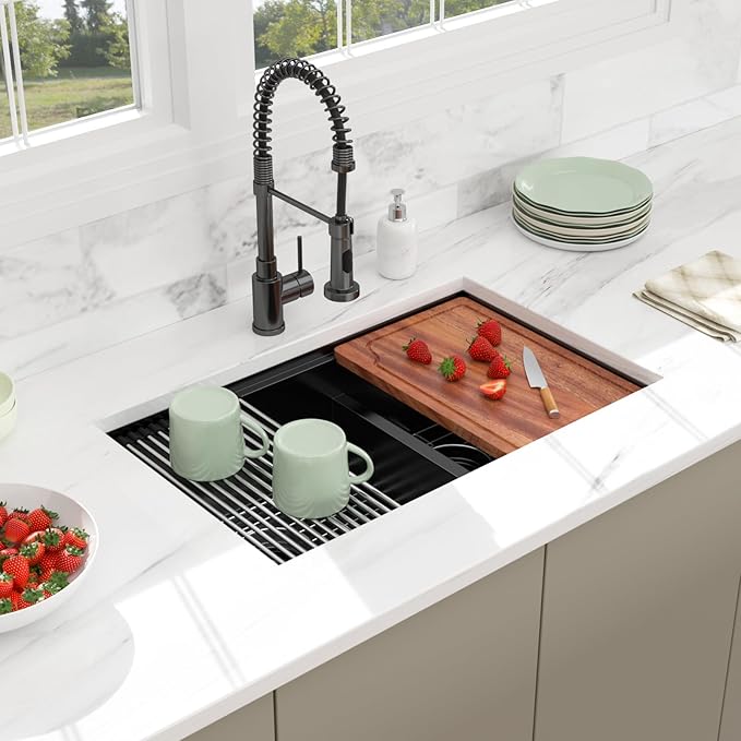 30 Black Undermount Kitchen Sink - 30x19 Gunmetal Black Double Bowl Kitchen Sinks Workstation 16 Gauge Stainless Steel Sink Low Divide Double Basin 60/40
