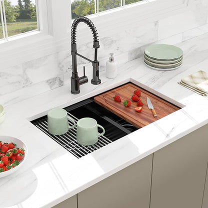 30 Black Undermount Kitchen Sink - 30x19 Gunmetal Black Double Bowl Kitchen Sinks Workstation 16 Gauge Stainless Steel Sink Low Divide Double Basin 60/40