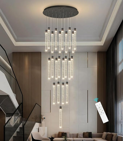 23-Light Long Large Modern Led Crystal Chandeliers Modern Spiral Chandeliers High Ceilings Chandelier for Staircase Foyer Black